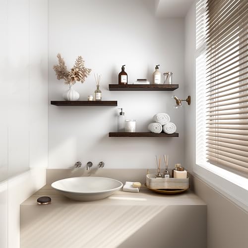 Wooden Wall Shelves for Bedroom, Set of 6 Brown 17 Inch