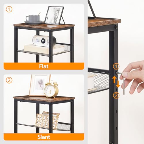 Rustic Brown & Black 3-Tier Tall Side Table