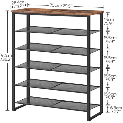 6-Tier Shoe Rack for 18-24 Pairs, Large Capacity Shoe Organizer for Entryway, Closet, Hallway, Dorm Room (Industrial, Rustic Brown)