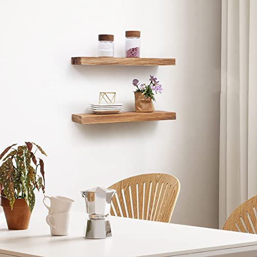 Rustic European Pine Floating Wall Shelves Set of 2 - Natural Wooden Shelf for Farmhouse - 16 x 5.7