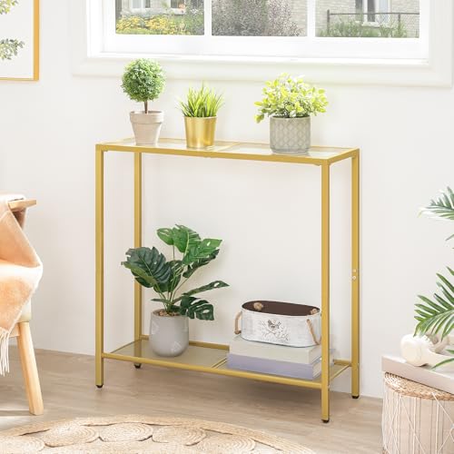 Modern 2-Tier Glass Console Table for Entryway and Living Room, Gold