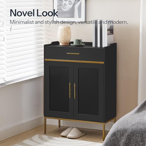 Narrow Shoe Storage Cabinet for Entryway, Gold and Black with Adjustable Shelves