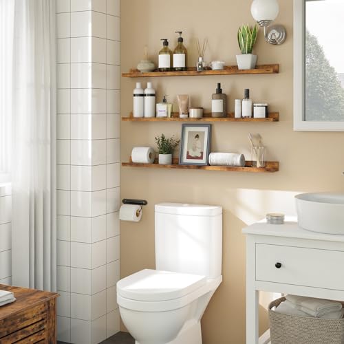 Rustic Brown Floating Shelves Set of 3 for Bathroom, Bedroom, Kitchen, Office, Living Room Decor