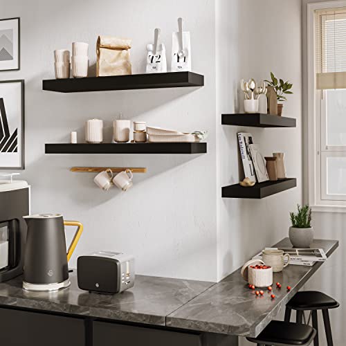 Wall Mounted Floating Shelf Set in Black for Bathroom, Kitchen, and Bedroom Storage