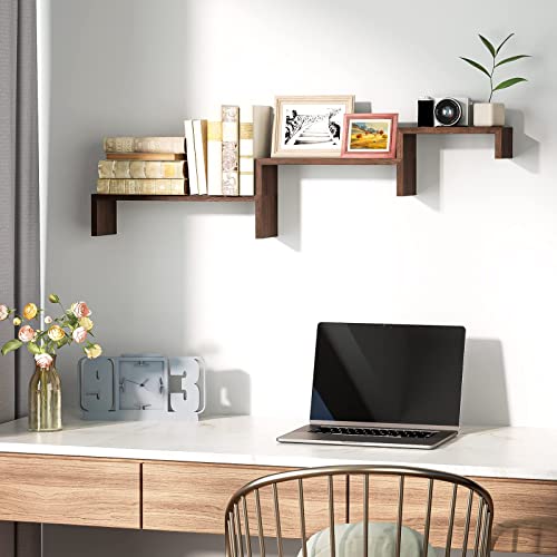 Floating Wood Wall Shelves Set of 3, Dark Brown - for SRIWATANA