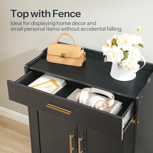 Gold and Black Narrow Shoe Cabinet with Adjustable Shelves