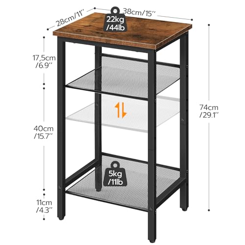 3-Tier Tall Side Table for Living Room or Office, Rustic Brown and Black