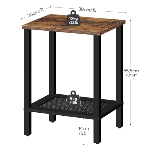 Small Rustic Brown and Black End Table with 2-Tier Shelves for Living Room