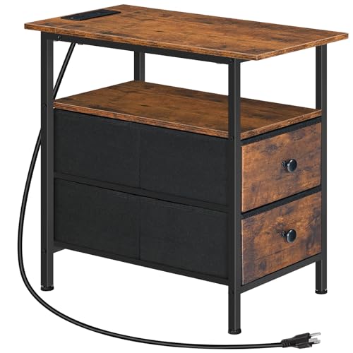 Rustic Brown & Black Charging End Table for Small Spaces