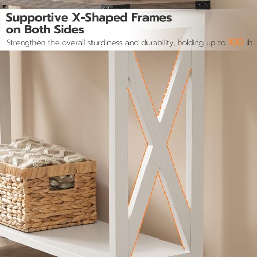 Farmhouse Console Table, White and Grey for Entryway and Living Room