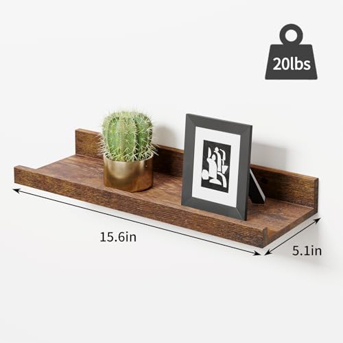 Rustic Brown Floating Shelves Set for Wall Decor - Set of 8 - For Bedroom, Bathroom, Nursery, Living Room