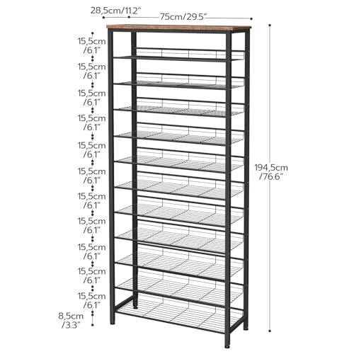 12-Tier Shoe Rack for 35-45 Pairs of Shoes, Standing Shoe Shelf for Entryway or Closet