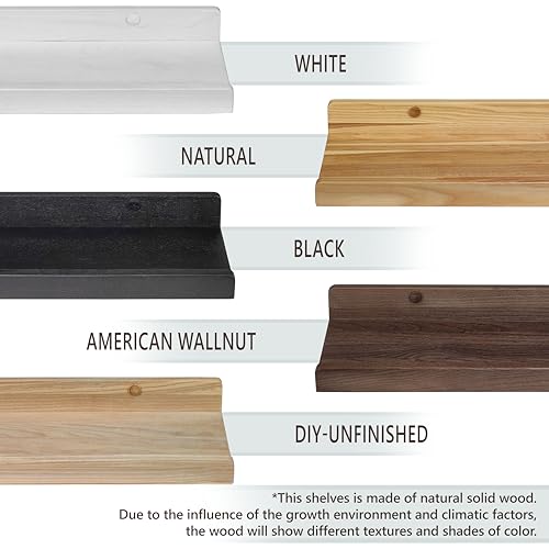Handcrafted 24 inch Natural Wood Floating Wall Shelves (Set of 2) - for American Walnut, waterproof, with lip for photo display - for Wall Storage and Hanging Books