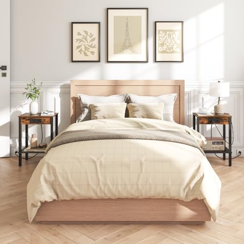 Set of 2 End Tables with USB Ports and Outlet for Living Room and Bedroom