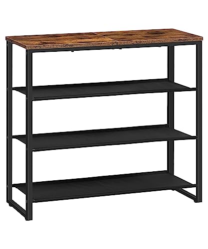 4 Tier Shoe Rack Organizer for Entryway and Closet, Industrial Rustic Brown - Holds 12-16 Pairs