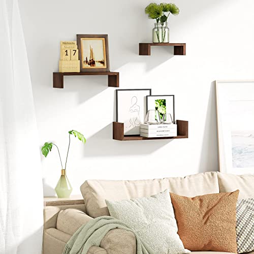 Floating Wood Wall Shelves Set of 3, Dark Brown - for SRIWATANA