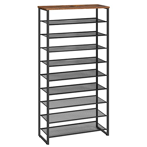 10-Tier Large Capacity Shoe Rack for 27-36 Pairs of Shoes - Rustic Brown - Entryway, Hallway, Closet, Dorm Room