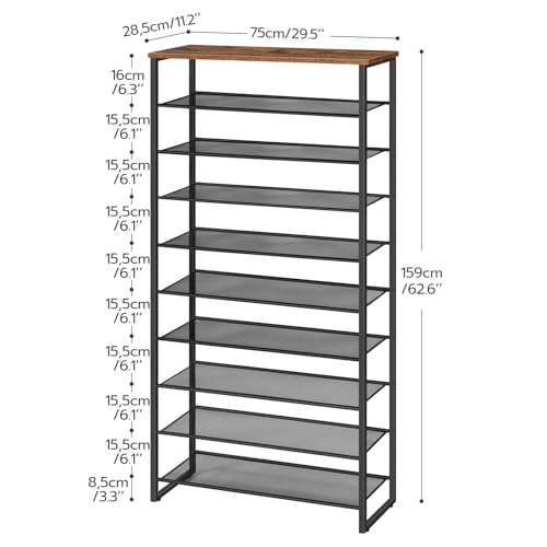 10-Tier Large Capacity Shoe Rack for 27-36 Pairs of Shoes - Rustic Brown - Entryway, Hallway, Closet, Dorm Room