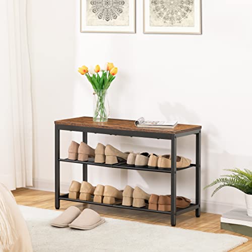 3-Tier Industrial Shoe Rack and Organizer Bench for Entryway or Living Room