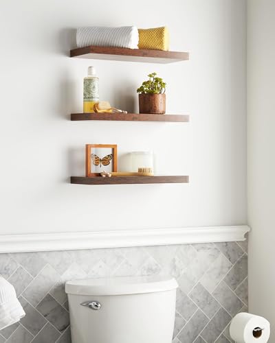 Floating Wood Shelves for Bathroom, Bedroom, Living Room, and Kitchen - Set of 3
