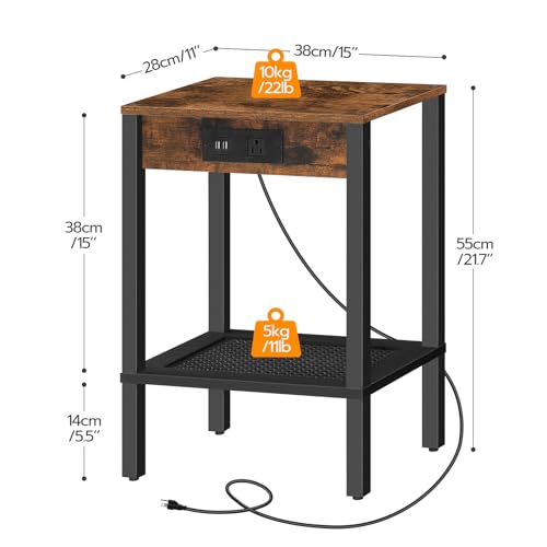 Set of 2 End Tables with USB Ports and Outlet for Living Room and Bedroom