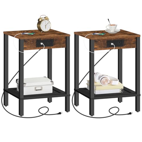 2-Piece End Table Set with USB Ports for Living Room and Bedroom