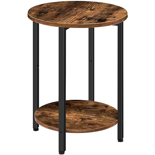 Round Side Table with Storage Shelf for Small Spaces, Living Room, Bedroom - Rustic Brown