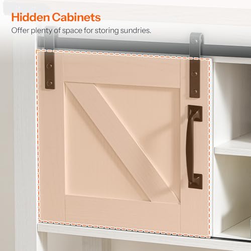 Farmhouse Entryway Table with Sliding Barn Doors and Storage - White/Walnut - 46 Sofa Table for Living Room and Hallway