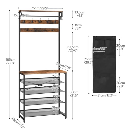 Entryway Coat and Shoe Rack with Bench and Storage Organizer