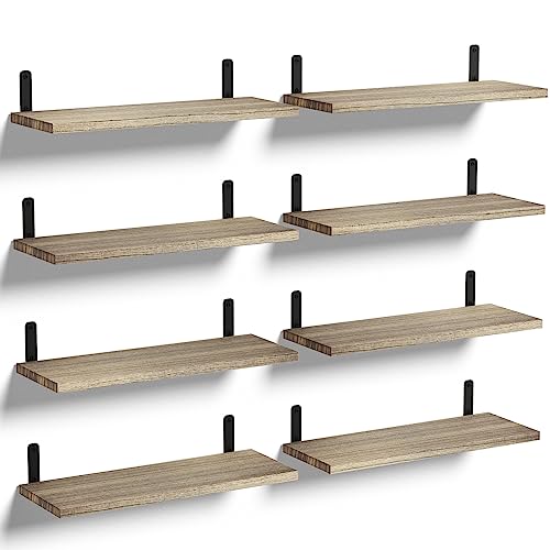 Rustic Floating Shelf Set of 8 for Bedroom, Bathroom, Living Room - Carbonized Black