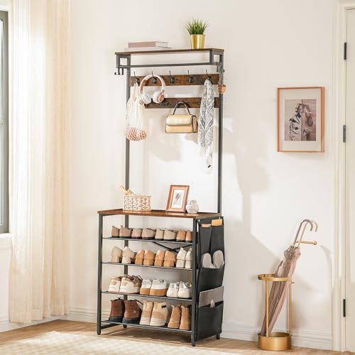 Entryway Coat and Shoe Rack with Bench and Storage Organizer