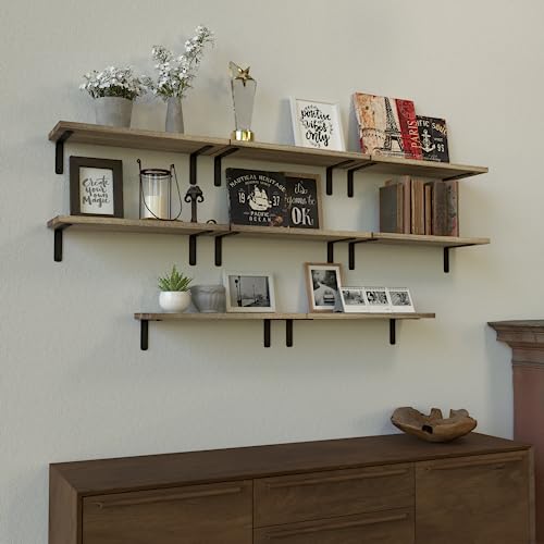 Rustic Floating Shelf Set of 8 for Bedroom, Bathroom, Living Room - Carbonized Black