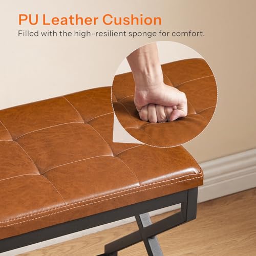 Shoe Bench with Leather Cushion for Front Door Entrance and Living Room
