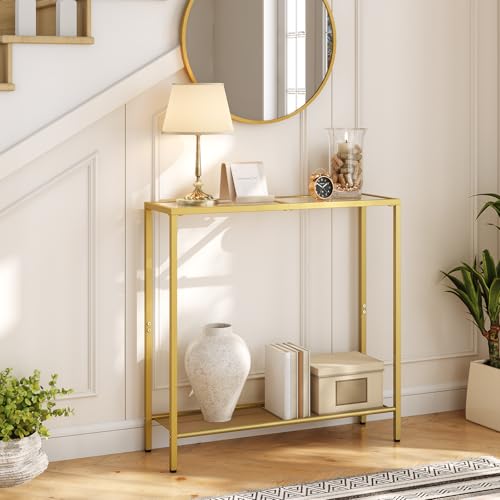 Modern 2-Tier Glass Console Table for Entryway and Living Room, Gold