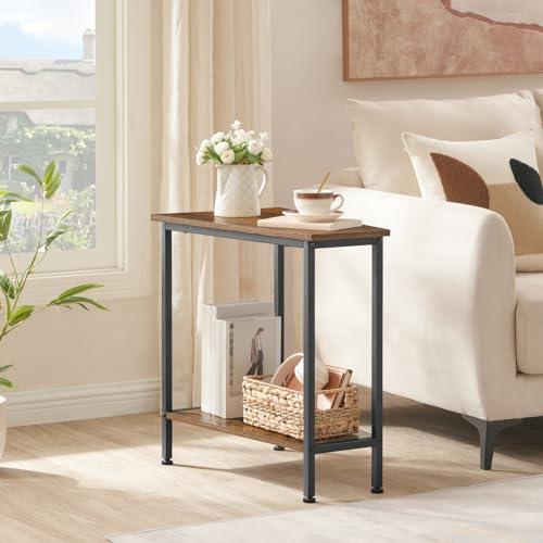 Industrial Wedge End Table with Storage for Small Spaces