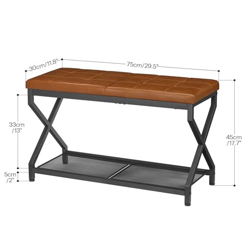 Shoe Bench with Leather Cushion for Front Door Entrance and Living Room