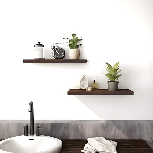 Wooden Wall Shelves for Bedroom, Set of 6 Brown 17 Inch