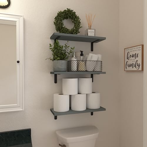 Rustic Farmhouse Wood Floating Shelves Set of 6 for Bathroom and Living Room - Grey
