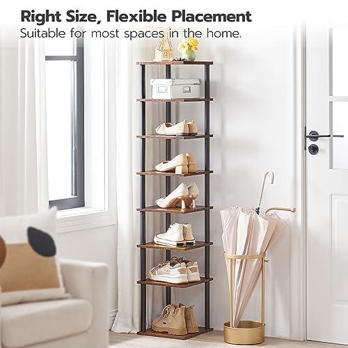 Vertical 8-Tier Shoe Rack for Small Spaces, Rustic Brown and Black - Ideal for Closet, Entryway, Hallway, Bedroom