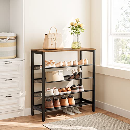Adjustable 5-Tier Shoe Rack for 16 Pairs, Rustic Brown - Entryway, Hallway, Closet, Dorm Room