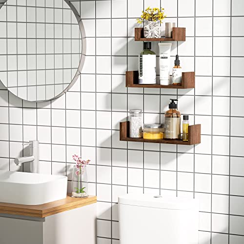 Floating Wood Wall Shelves Set of 3, Dark Brown - for SRIWATANA