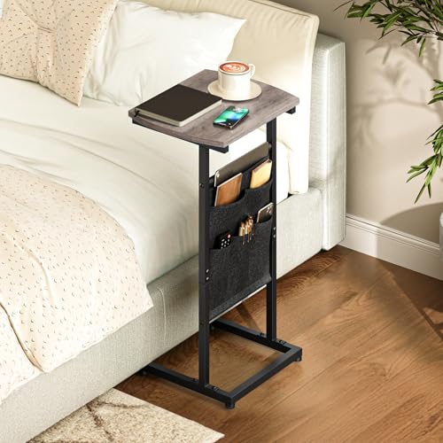 C Shaped Side Table with Storage for Living Room and Bedroom