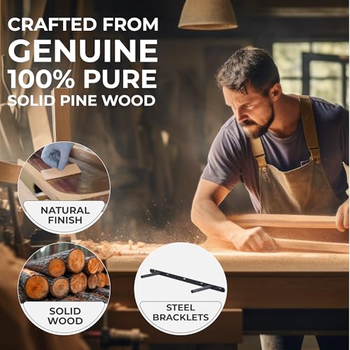 Natural Pine Floating Shelves Set; No Drill Wall Mount; Living Room, Bathroom, Kitchen, Bedroom; 24 Inch