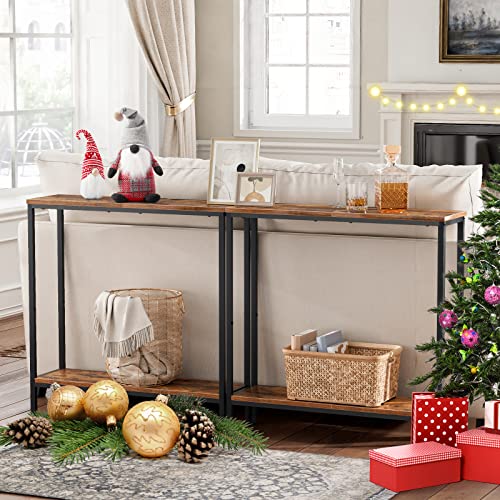 Small Rustic Brown and Black Console Table for Living Room and Entryway