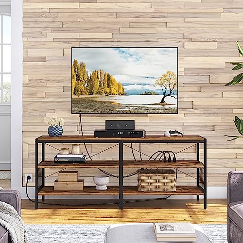 TV Stand with Power Outlets for TVs up to 65 - Industrial Entertainment Center for Living Room, Bedroom