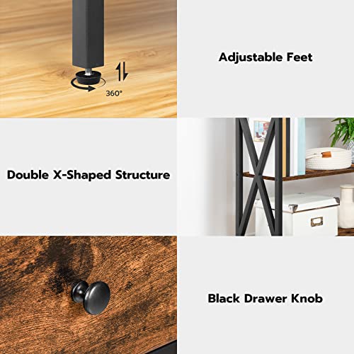 Rustic Brown Console Table with Outlets & USB, Drawer & Shelves