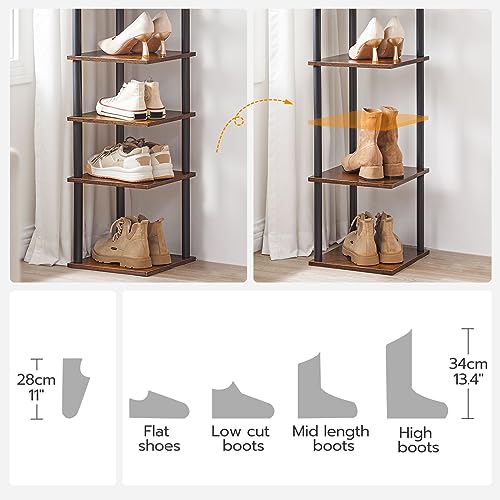 Vertical 8-Tier Shoe Rack for Small Spaces, Rustic Brown and Black - Ideal for Closet, Entryway, Hallway, Bedroom