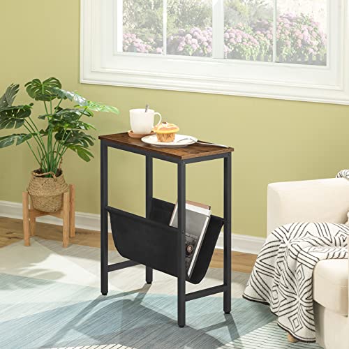 Rustic Brown and Black Slim End Table for Small Spaces