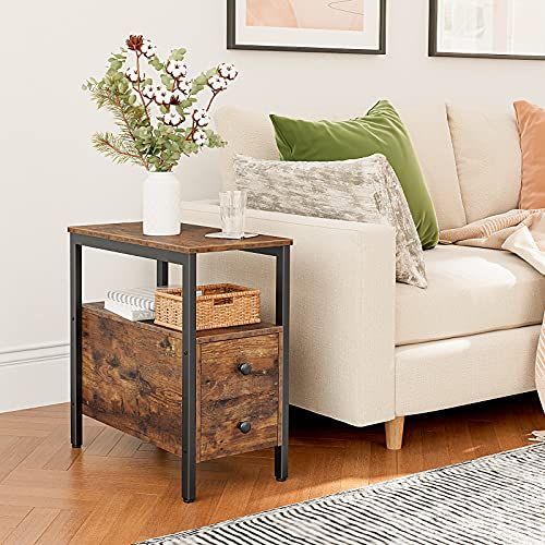 Set of 2 Narrow Nightstand End Tables for Small Spaces, Living Room, Bedroom - Rustic Brown and Black