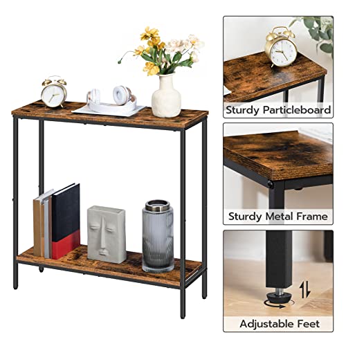 Small Rustic Brown and Black Console Table for Living Room and Entryway